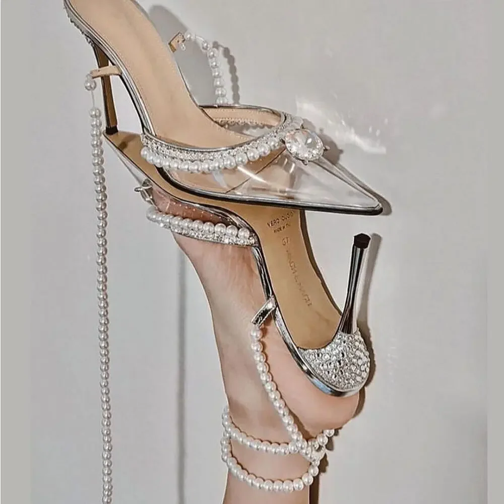 Mach & Mach Diamond of Elizabeth Embellished PVC Patent-Leather Heels